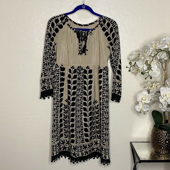🖤 Anna Sui 🖤 Anthropologie Silk Black Walnut Dress 0 XS - Picture 1 of 3